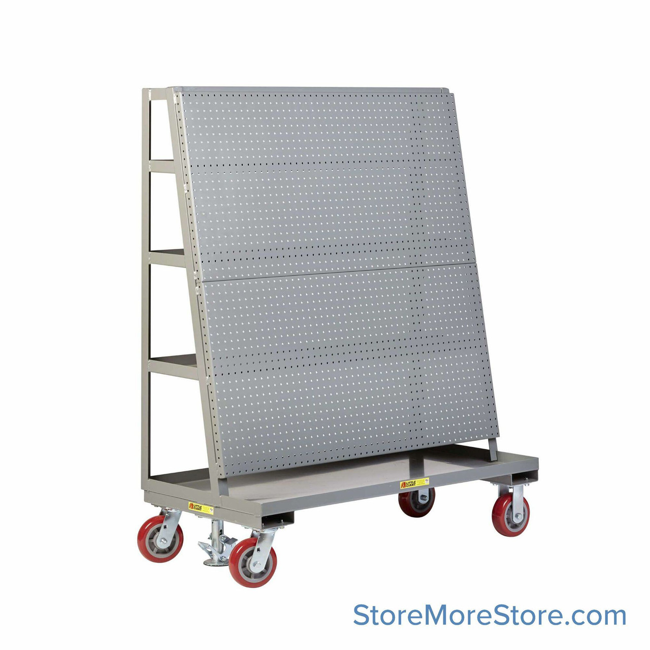 A-Frame Panel Cart, 48" W x 24" D, 4 Shelves Pegboard, 6" Phenolic 2 Rigid & 2 Swivel Casters, Includes Floor Lock