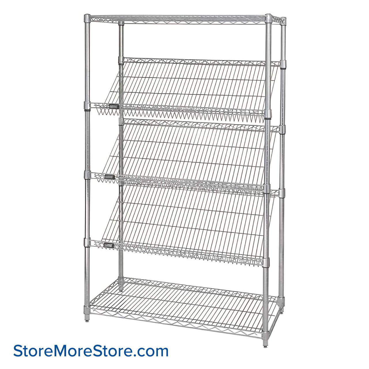 Sloped Wire Shelving, 48" W x 24" D x 63" H, No Casters