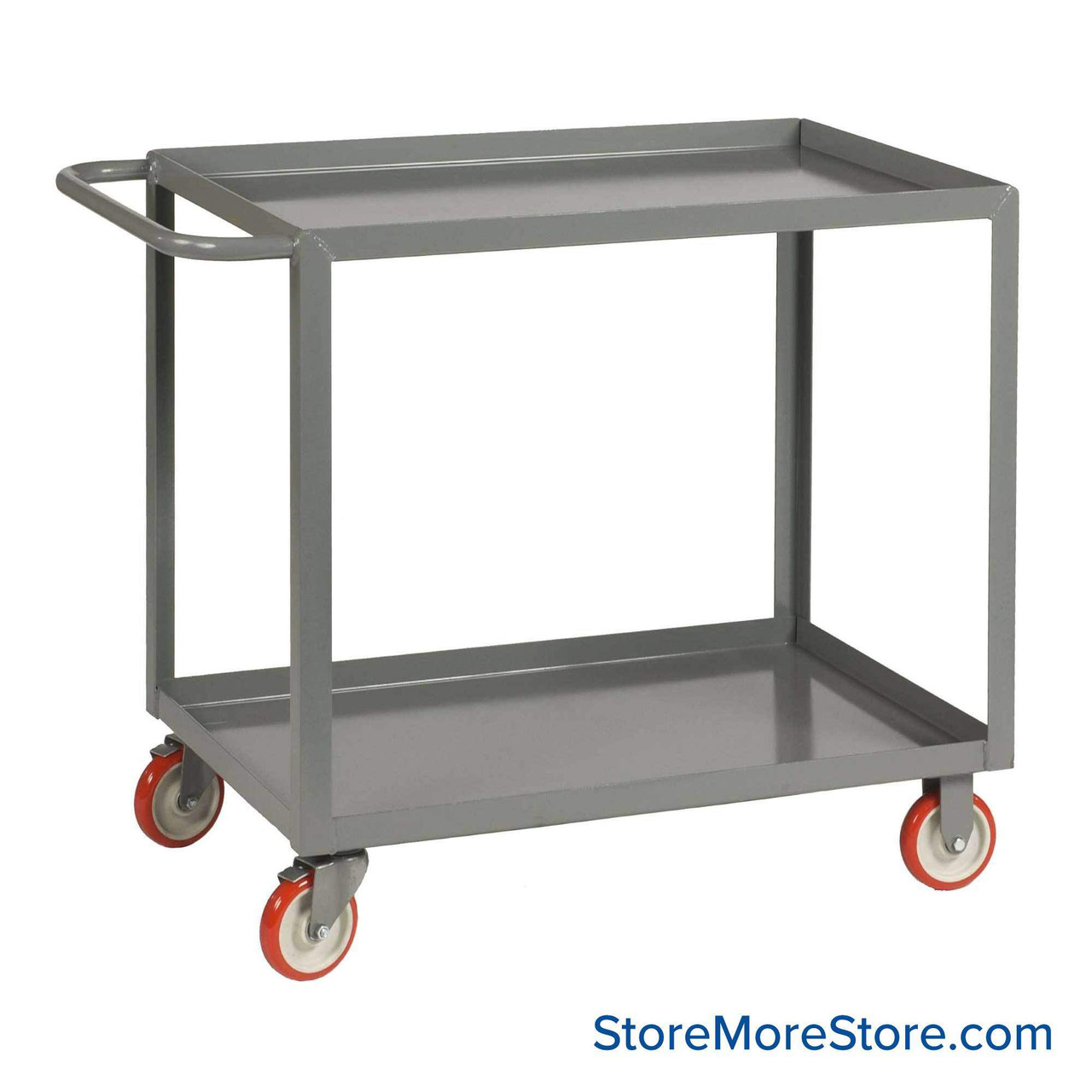 Mobile Picking Cart, 36" W x 24" D, 2 Shelves, 1.5" Retaining Lip, 5" Polyurethane Casters, No Writing Shelf