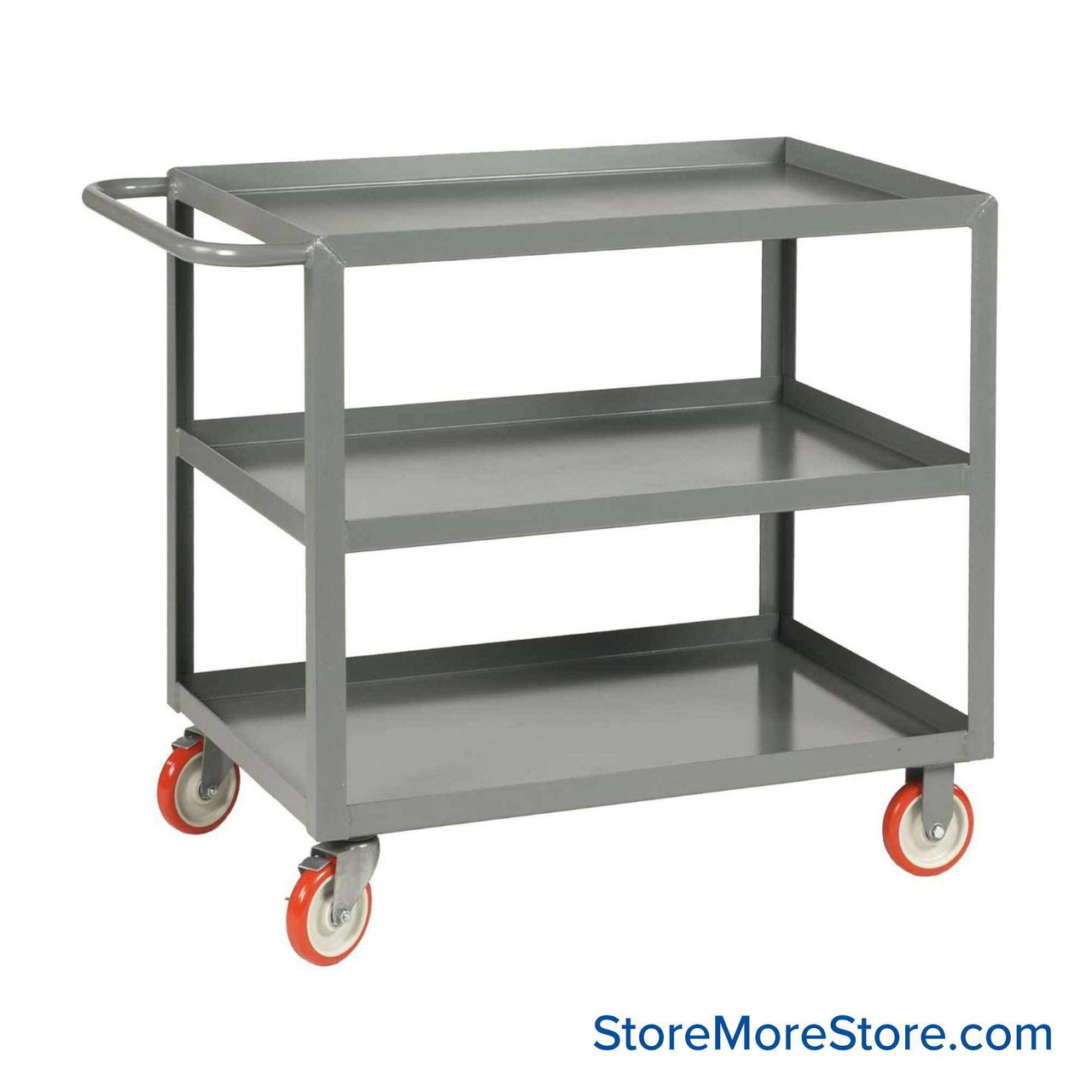 Mobile Picking Cart, 48" W x 30" D, 3 Shelves, Flush Top & Center Shelf, 5" Polyurethane Casters, No Writing Shelf