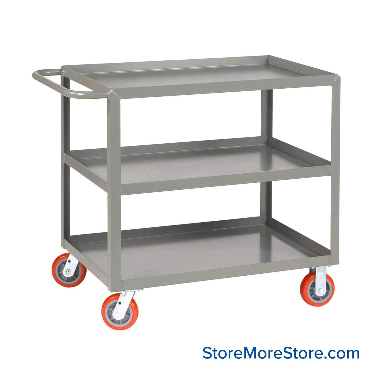 Mobile Picking Cart, 36" W x 24" D, 3 Shelves, Flush Top & Center Shelf, 6" Polyurethane Casters, No Writing Shelf
