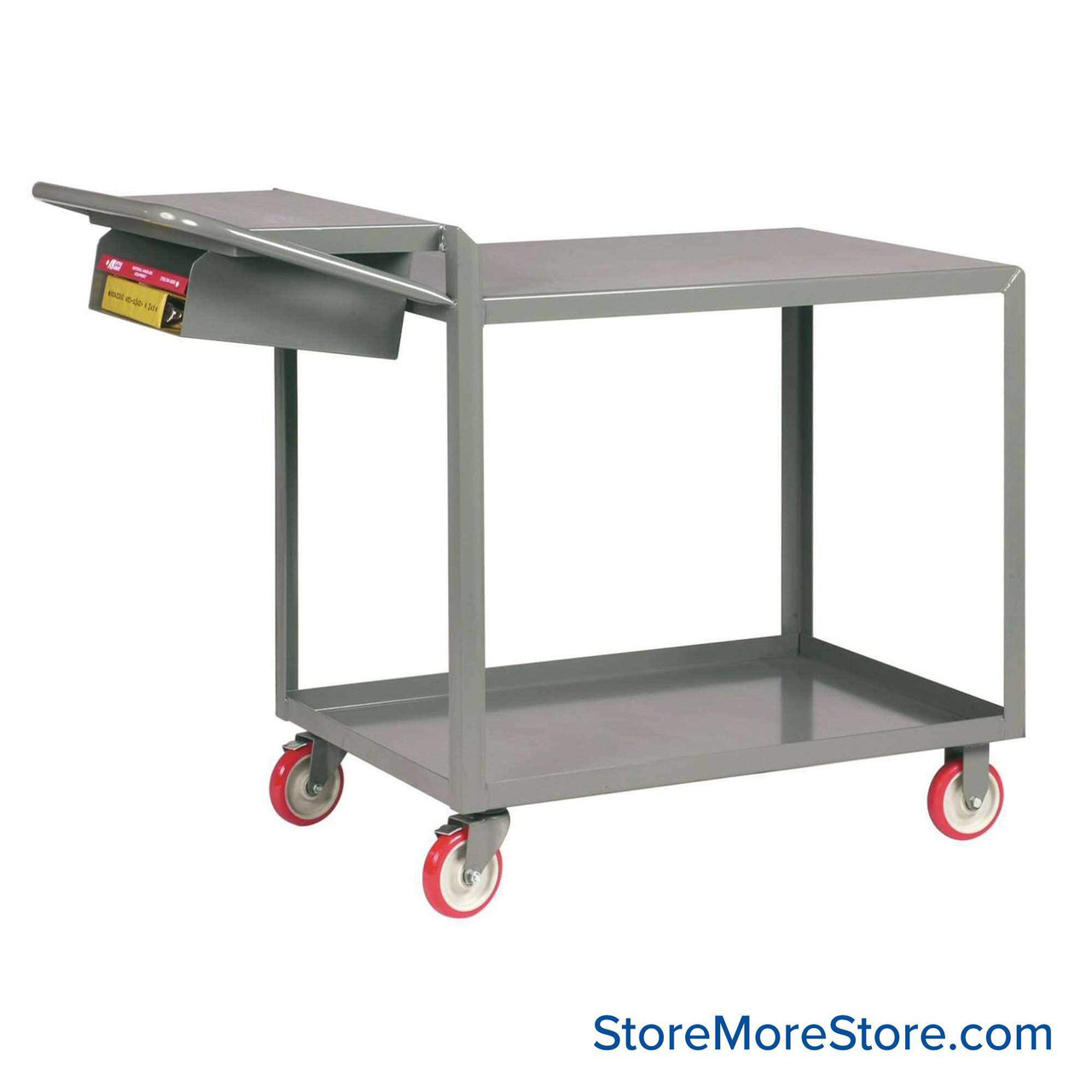 Mobile Picking Cart, 36" W x 24" D, 2 Shelves, 1.5" Retaining Lip, 5" Polyurethane Casters, Writing Shelf & Storage Pocket