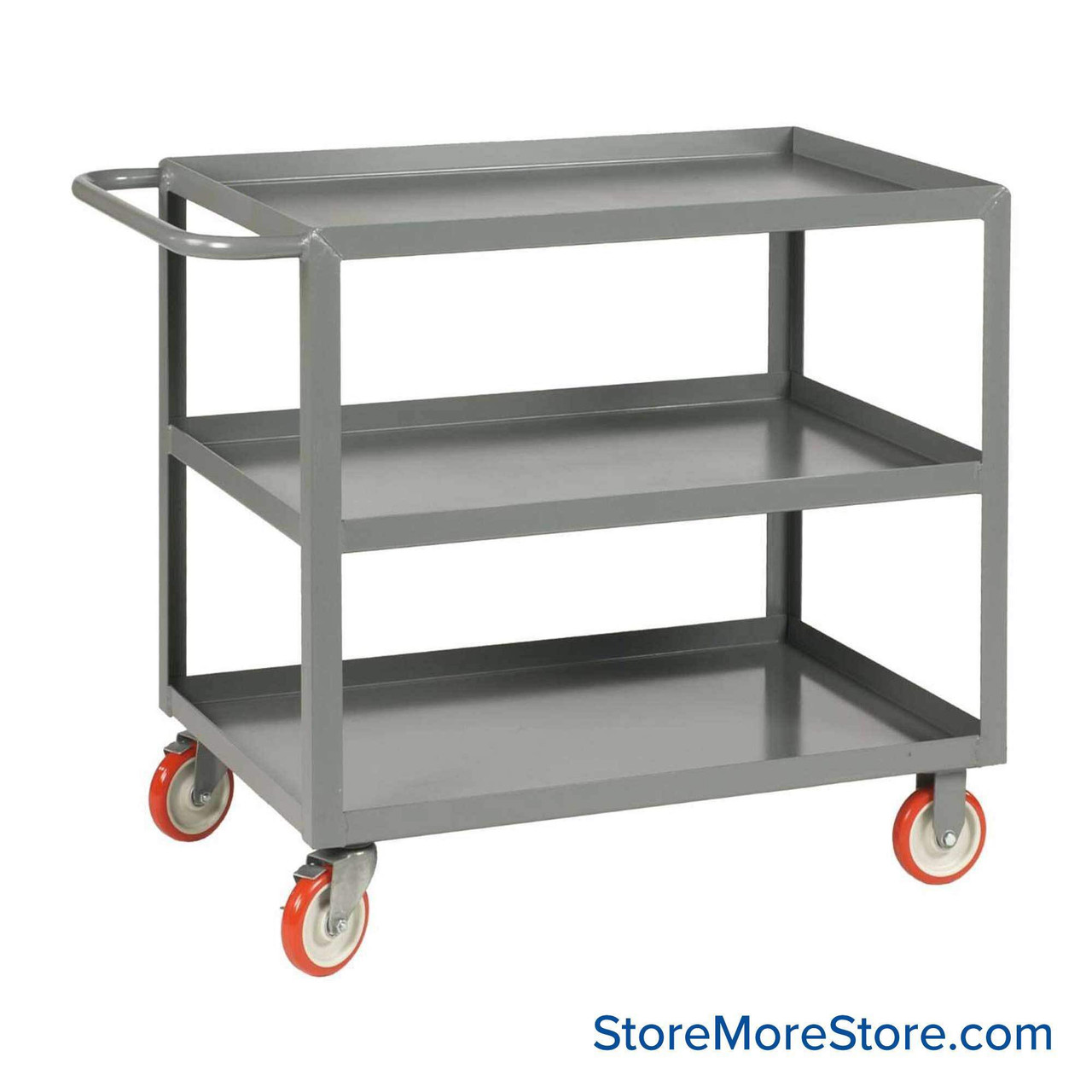 Mobile Picking Cart, 36" W x 24" D, 3 Shelves, 1.5" Retaining Lip, 5" Polyurethane Casters, No Writing Shelf