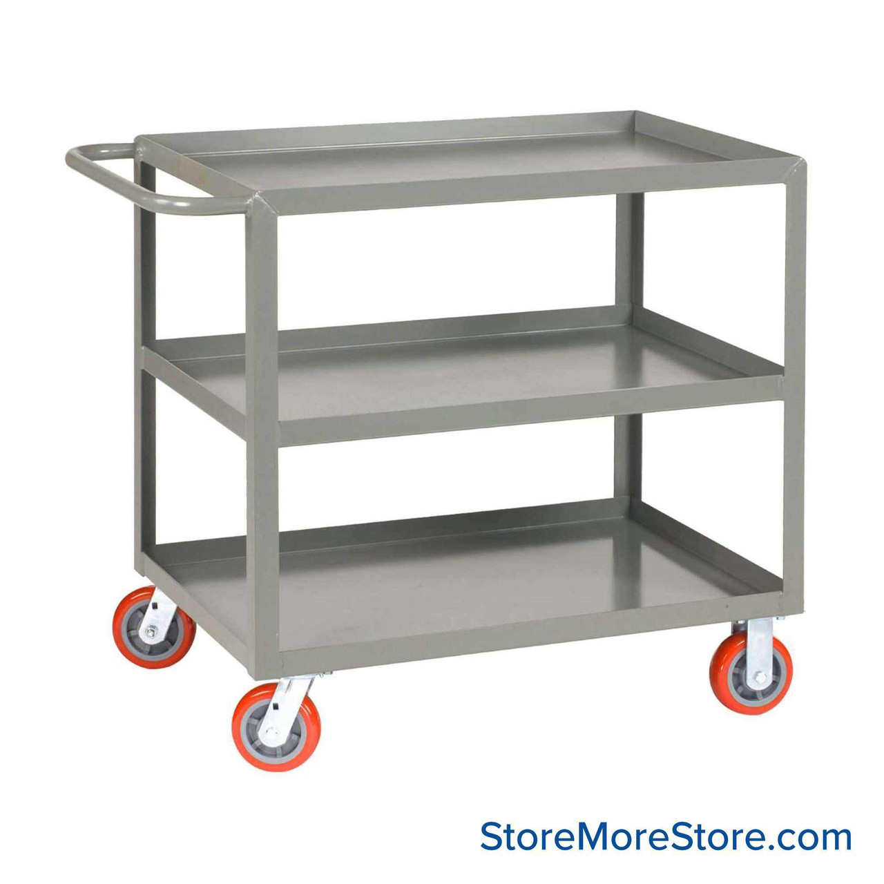 Mobile Picking Cart, 60" W x 30" D, 3 Shelves, 1.5" Retaining Lip, 6" Polyurethane Casters, No Writing Shelf