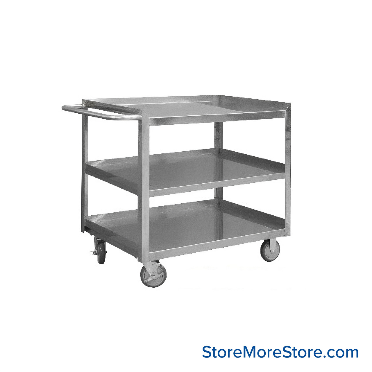 Stainless Steel Cart, 30" W x 16" D x 30" H, 1.25" Lip On 3 Sides w/ No Lip Front, 3 Shelves