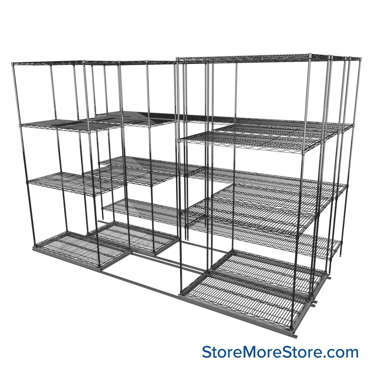 Sliding Wire Shelving, 116" W x 58" D x 78" H, 18" Shelf Depth, 2 Rows, Chrome