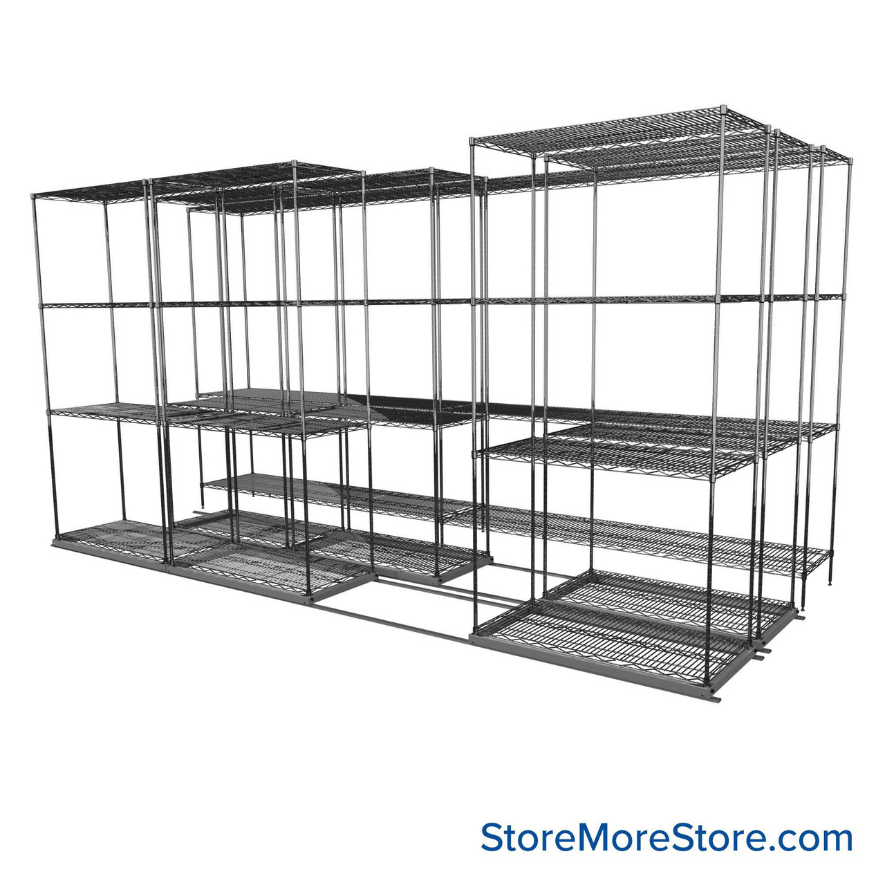 Sliding Wire Shelving, 146" W x 58" D x 78" H, 18" Shelf Depth, 2 Rows, Chrome