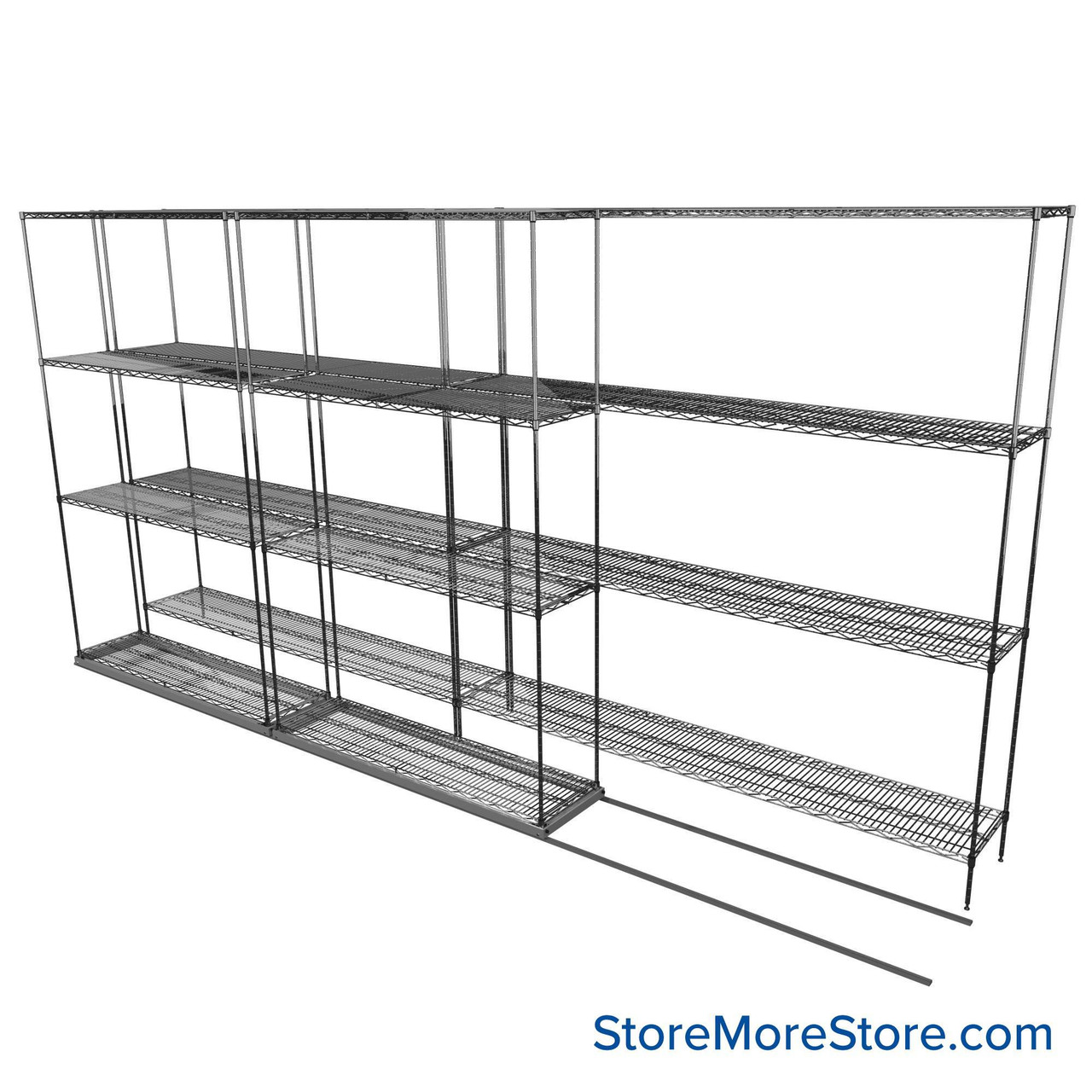Sliding Wire Shelving, 152" W x 30" D x 78" H, 14" Shelf Depth, 1 Row, Chrome