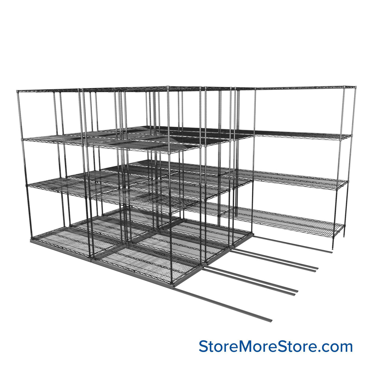 Sliding Wire Shelving, 134" W x 78" D x 90" H, 21" Shelf Depth, 3 Rows, Corrosion Resistant Zinc