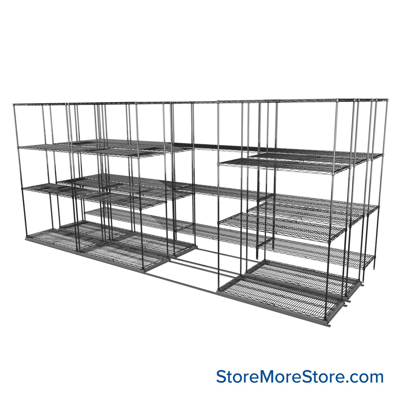 Sliding Wire Shelving, 179" W x 58" D x 78" H, 18" Shelf Depth, 2 Rows, Corrosion Resistant Zinc