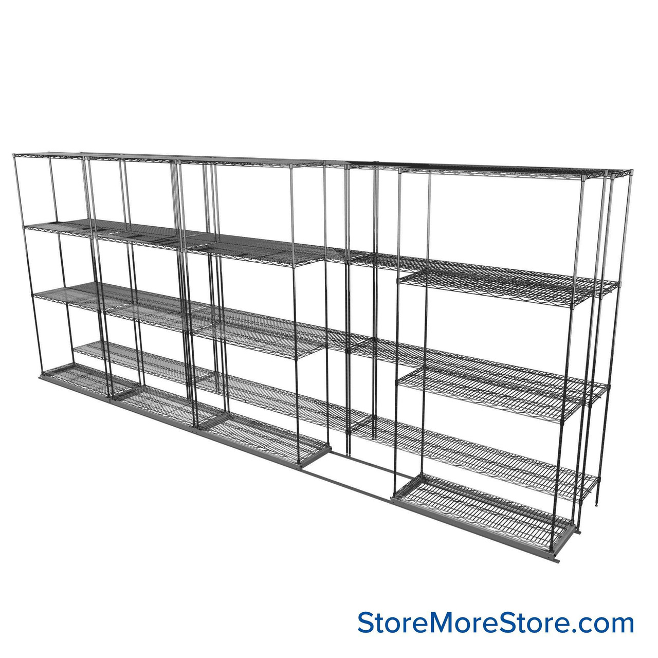 Sliding Wire Shelving, 193" W x 30" D x 78" H, 14" Shelf Depth, 1 Row, Corrosion Resistant Zinc