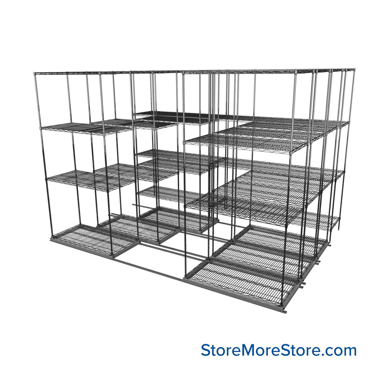 Sliding Wire Shelving, 116" W x 78" D x 78" H, 18" Shelf Depth, 3 Rows, Chrome