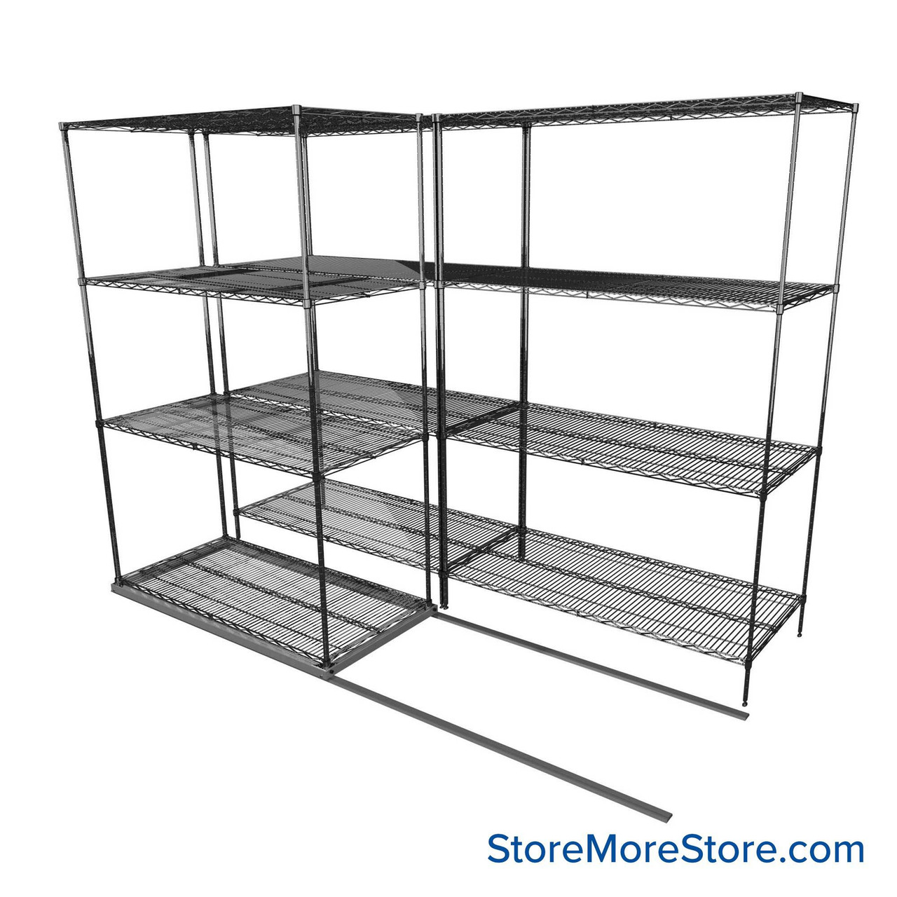 Sliding Wire Shelving, 102" W x 50" D x 78" H, 24" Shelf Depth, 1 Row, Chrome