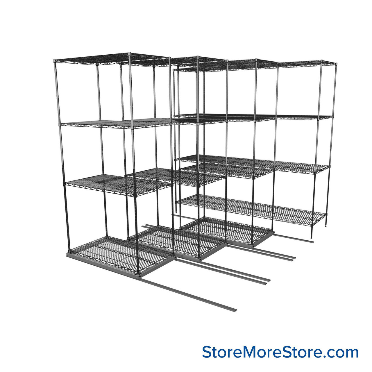 Sliding Wire Shelving, 78" W x 90" D x 78" H, 21" Shelf Depth, 3 Rows, Corrosion Resistant Zinc
