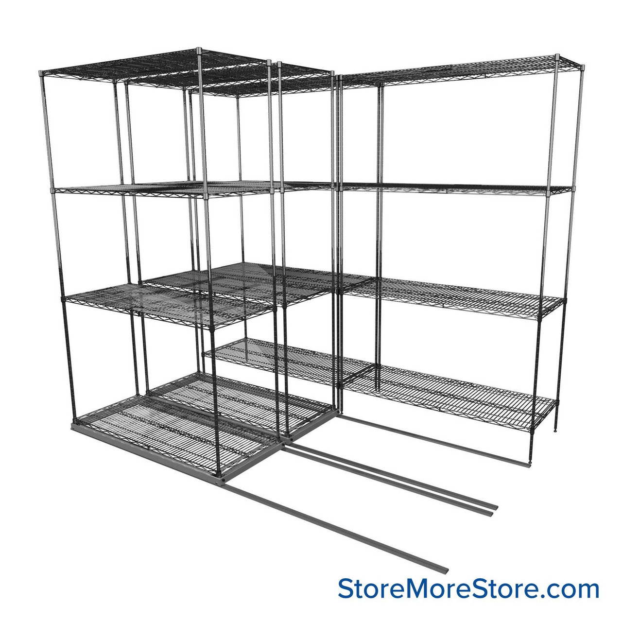 Sliding Wire Shelving, 90" W x 58" D x 78" H, 18" Shelf Depth, 2 Rows, Corrosion Resistant Zinc