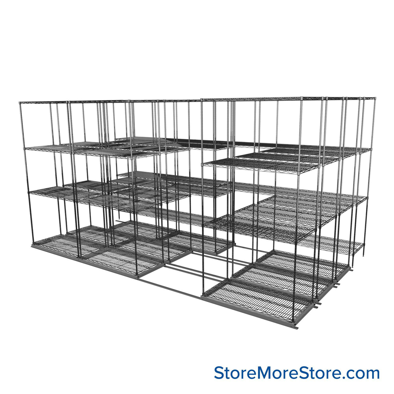 Sliding Wire Shelving, 146" W x 78" D x 78" H, 18" Shelf Depth, 3 Rows, Corrosion Resistant Zinc