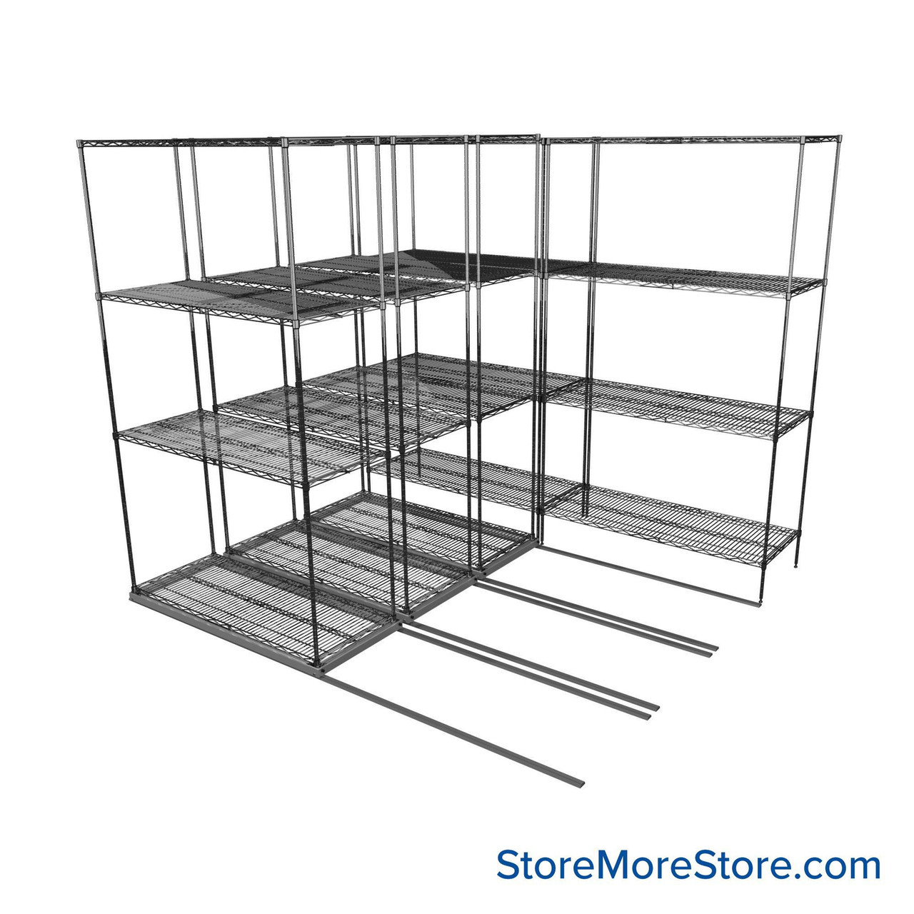 Sliding Wire Shelving, 90" W x 78" D x 78" H, 18" Shelf Depth, 3 Rows, Chrome
