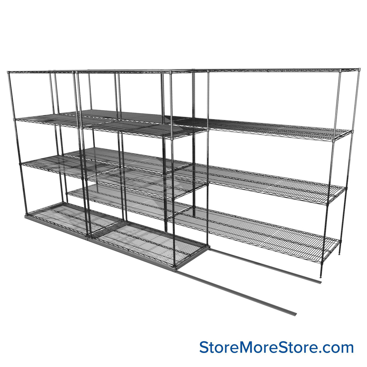 Sliding Wire Shelving, 152" W x 50" D x 78" H, 24" Shelf Depth, 1 Row, Corrosion Resistant Zinc