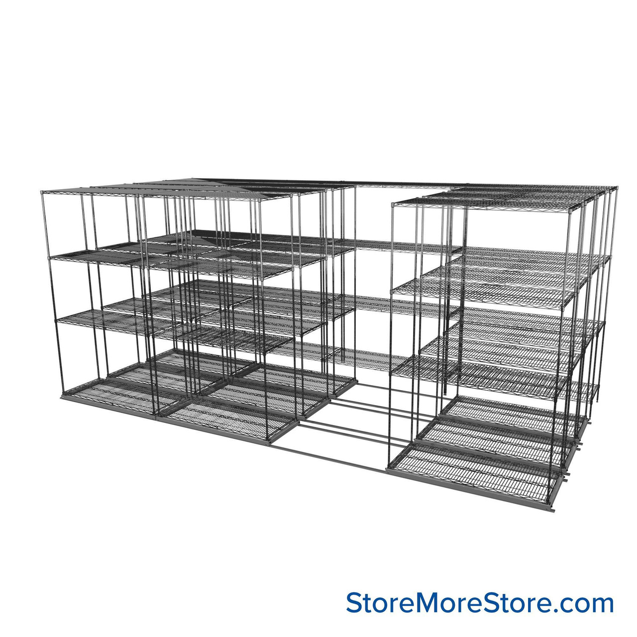 Sliding Wire Shelving, 179" W x 78" D x 78" H, 18" Shelf Depth, 3 Rows, Corrosion Resistant Zinc