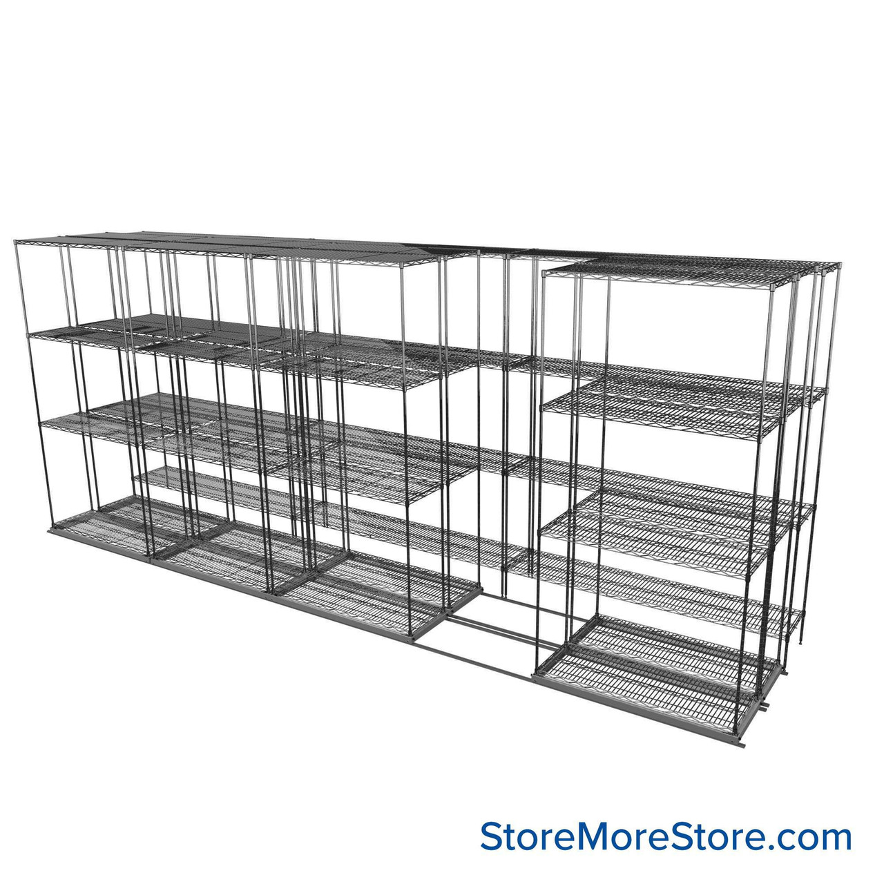 Sliding Wire Shelving, 193" W x 46" D x 78" H, 14" Shelf Depth, 2 Rows, Corrosion Resistant Zinc