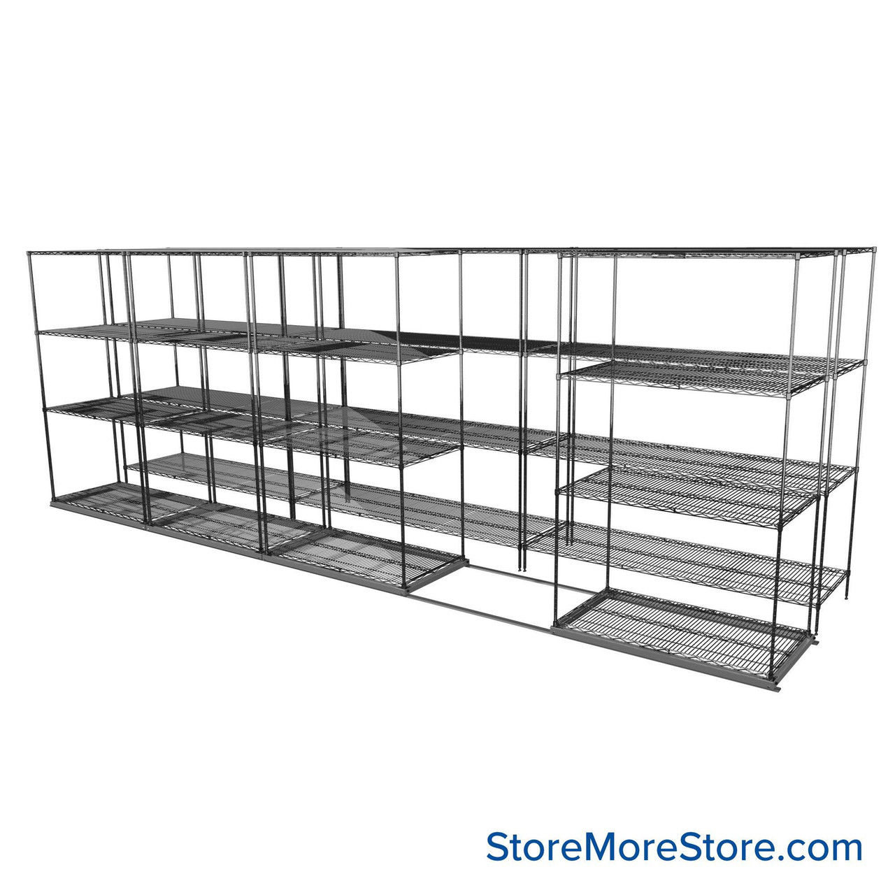Sliding Wire Shelving, 223" W x 50" D x 78" H, 24" Shelf Depth, 1 Row, Corrosion Resistant Zinc