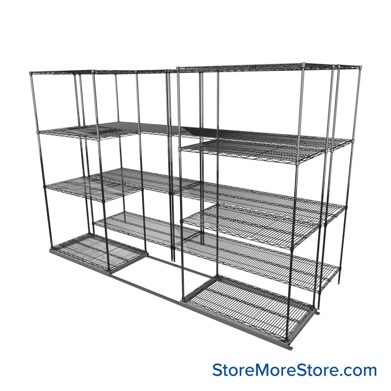 Sliding Wire Shelving, 116" W x 44" D x 78" H, 21" Shelf Depth, 1 Row, Corrosion Resistant Zinc