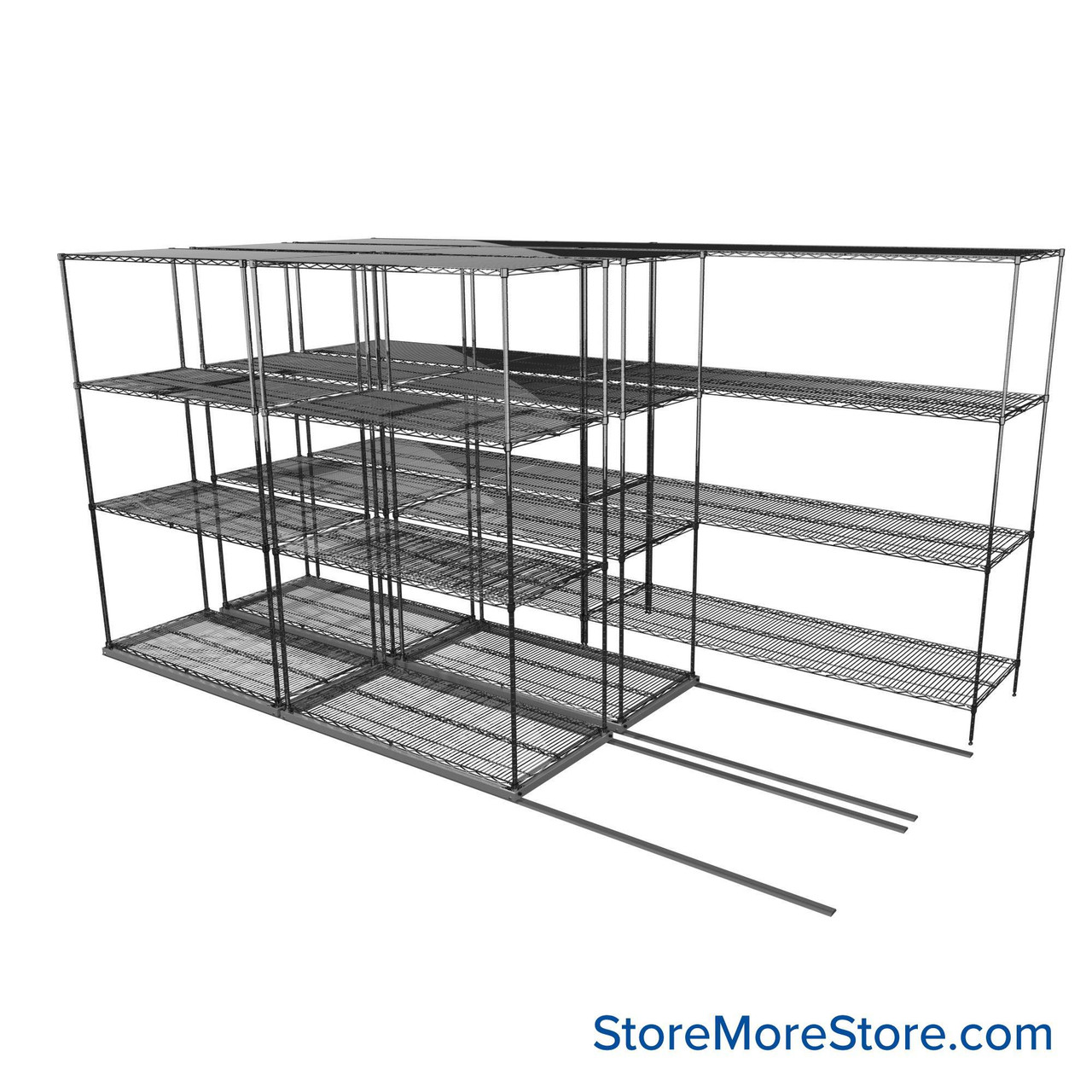 Sliding Wire Shelving, 152" W x 76" D x 78" H, 24" Shelf Depth, 2 Rows, Corrosion Resistant Zinc