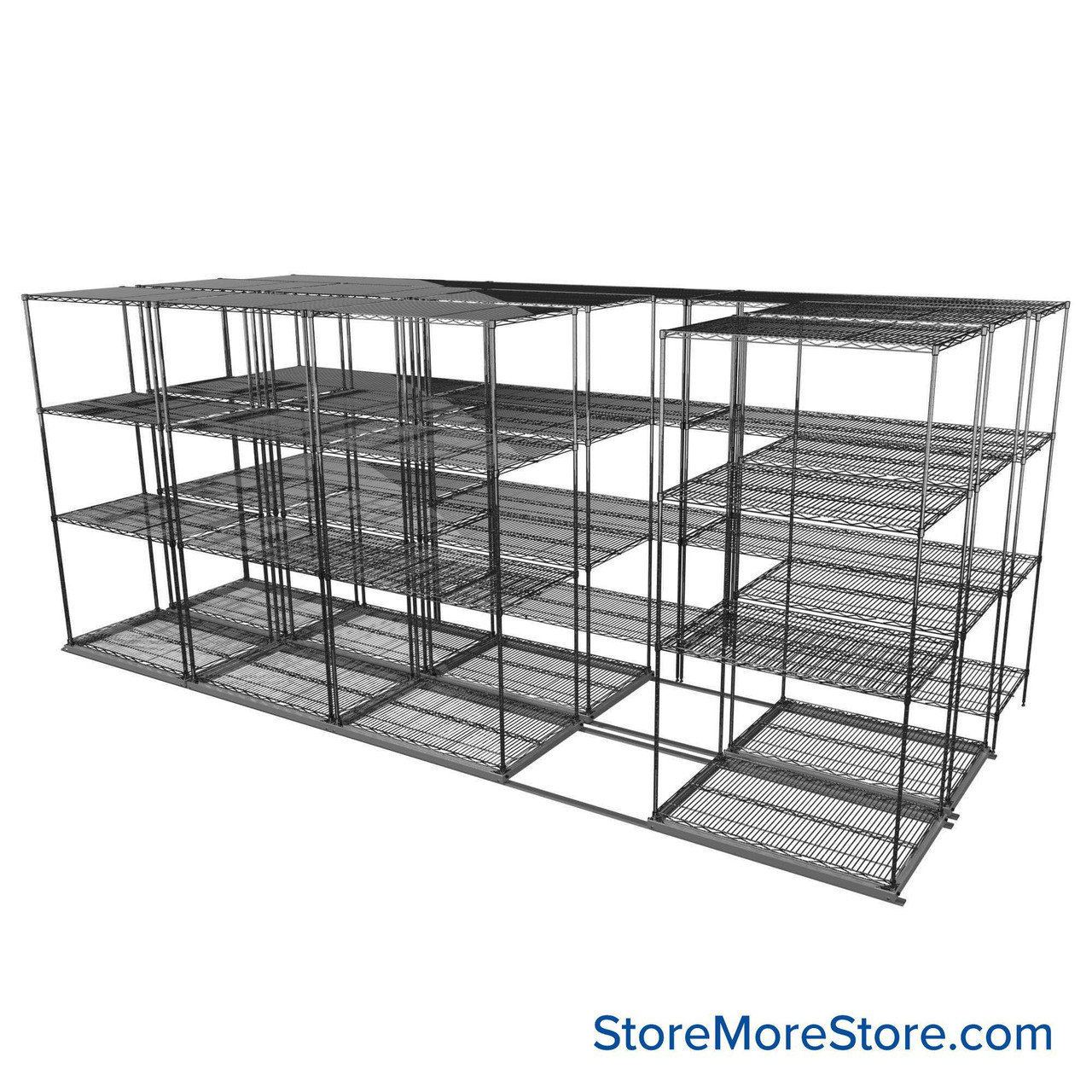 Sliding Wire Shelving, 193" W x 76" D x 78" H, 24" Shelf Depth, 2 Rows, Corrosion Resistant Zinc