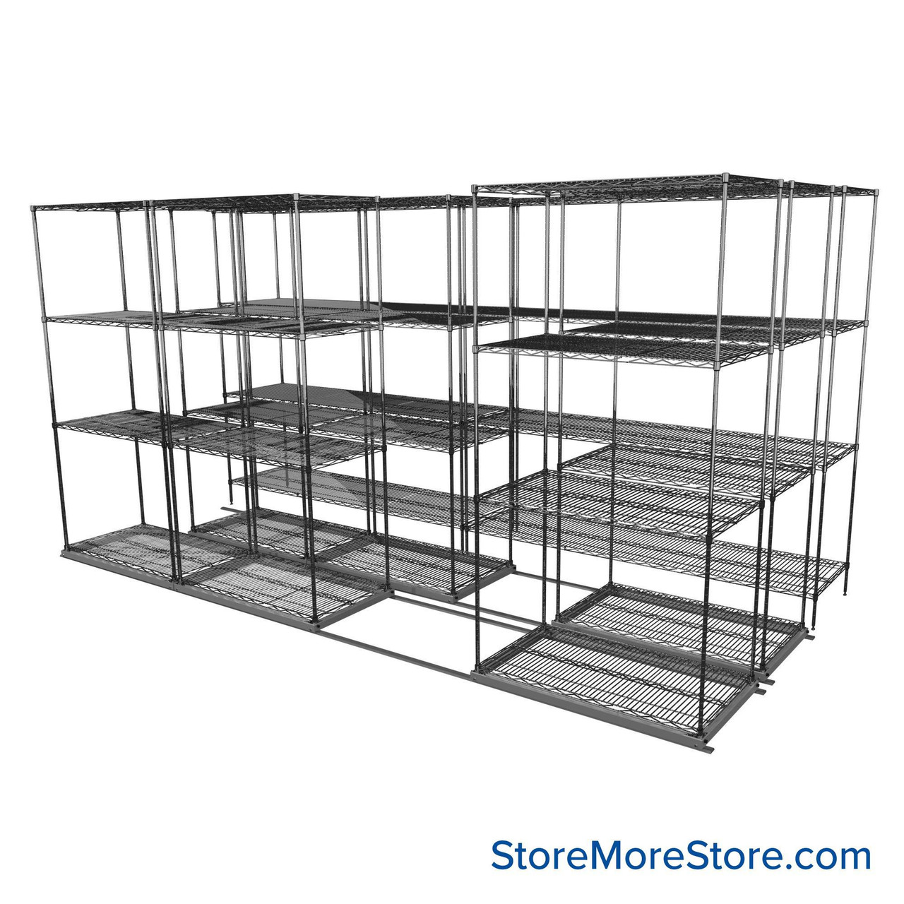 Sliding Wire Shelving, 146" W x 67" D x 78" H, 21" Shelf Depth, 2 Rows, Chrome
