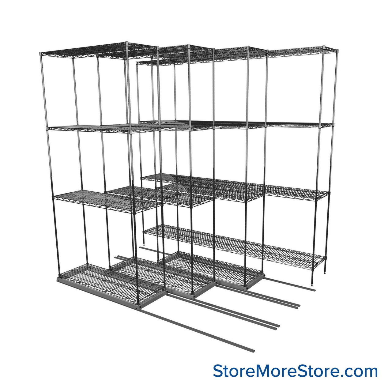 Sliding Wire Shelving, 78" W x 62" D x 78" H, 14" Shelf Depth, 3 Rows, Corrosion Resistant Zinc
