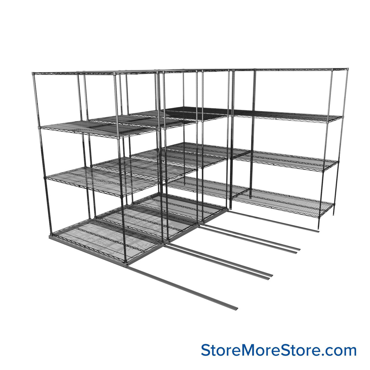 Sliding Wire Shelving, 102" W x 78" D x 95" H, 24" Shelf Depth, 3 Rows, Corrosion Resistant Zinc