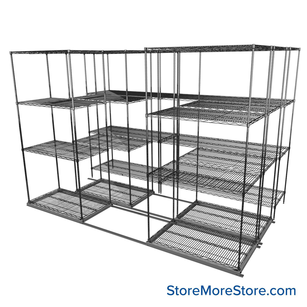 Sliding Wire Shelving, 116" W x 67" D x 78" H, 21" Shelf Depth, 2 Rows, Corrosion Resistant Zinc