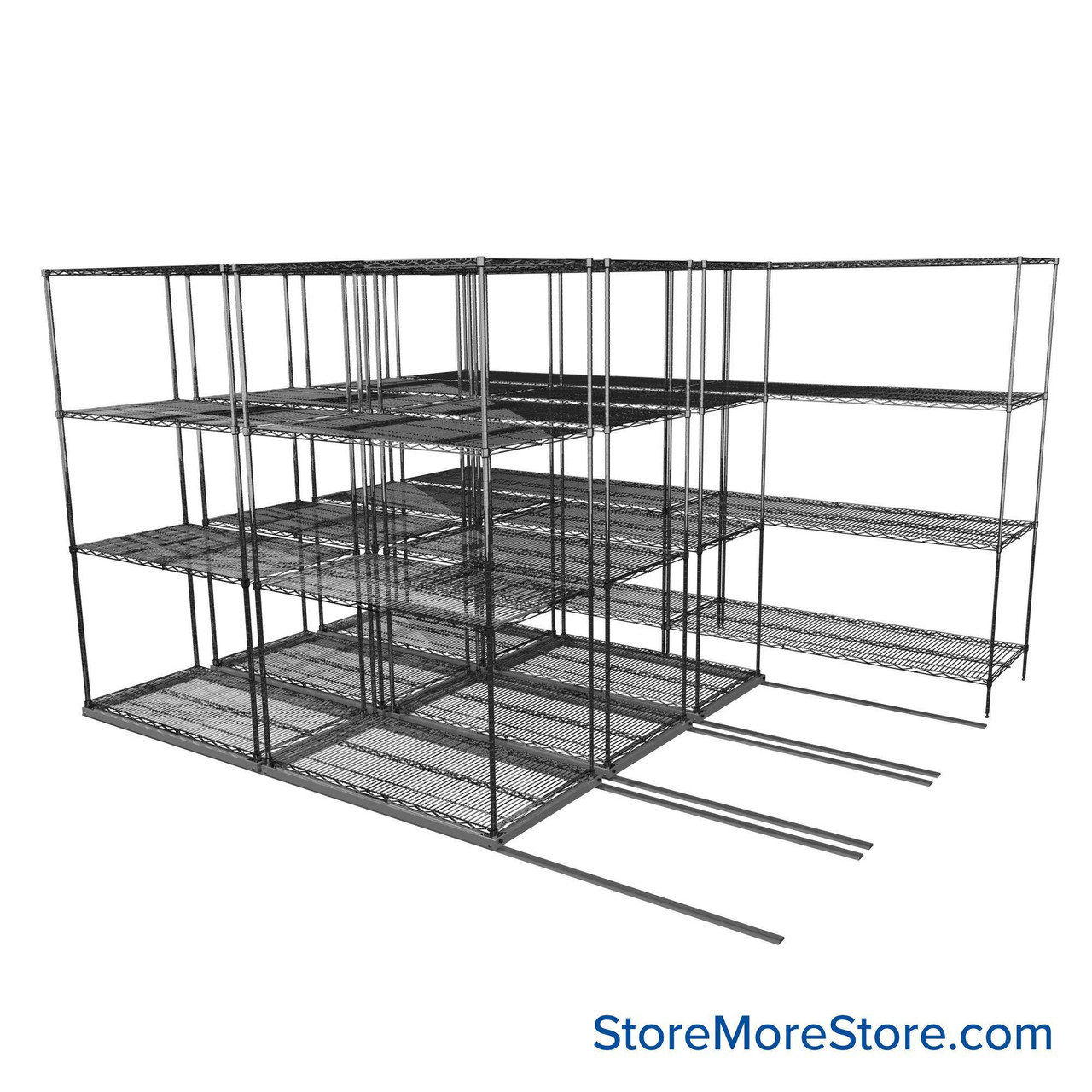 Sliding Wire Shelving, 134" W x 78" D x 95" H, 24" Shelf Depth, 3 Rows, Corrosion Resistant Zinc
