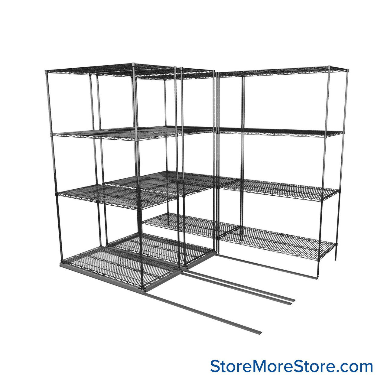Sliding Wire Shelving, 90" W x 67" D x 78" H, 21" Shelf Depth, 2 Rows, Chrome