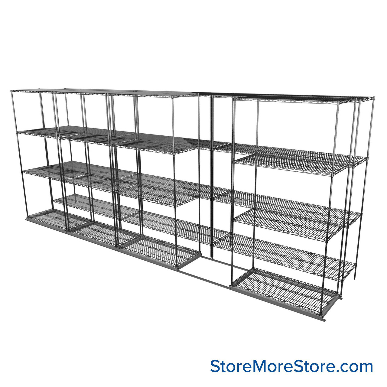 Sliding Wire Shelving, 193" W x 38" D x 78" H, 18" Shelf Depth, 1 Row, Corrosion Resistant Zinc