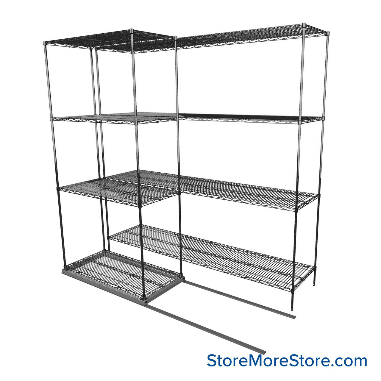 Sliding Wire Shelving, 78" W x 38" D x 78" H, 18" Shelf Depth, 1 Row, Chrome
