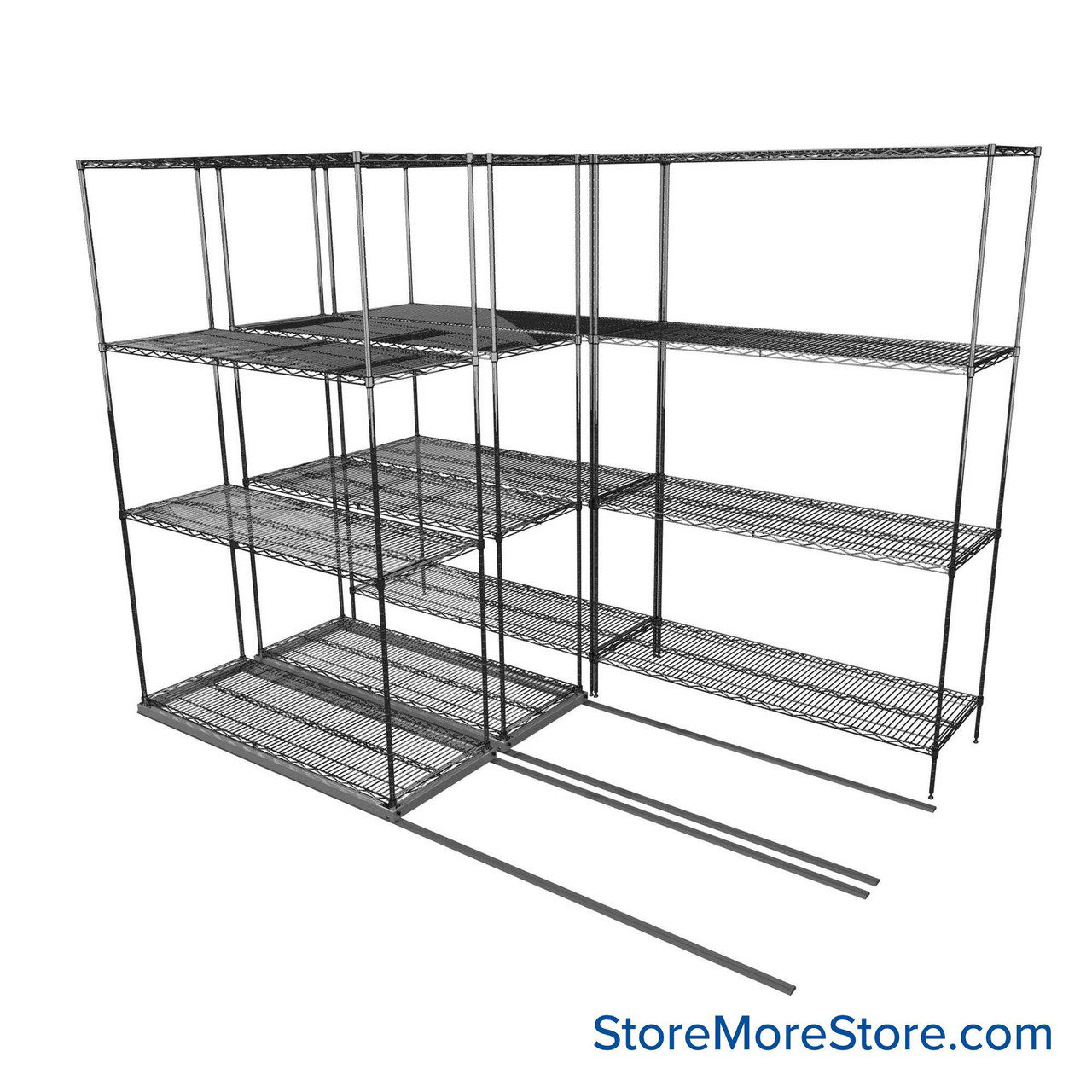 Sliding Wire Shelving, 102" W x 58" D x 78" H, 18" Shelf Depth, 2 Rows, Chrome