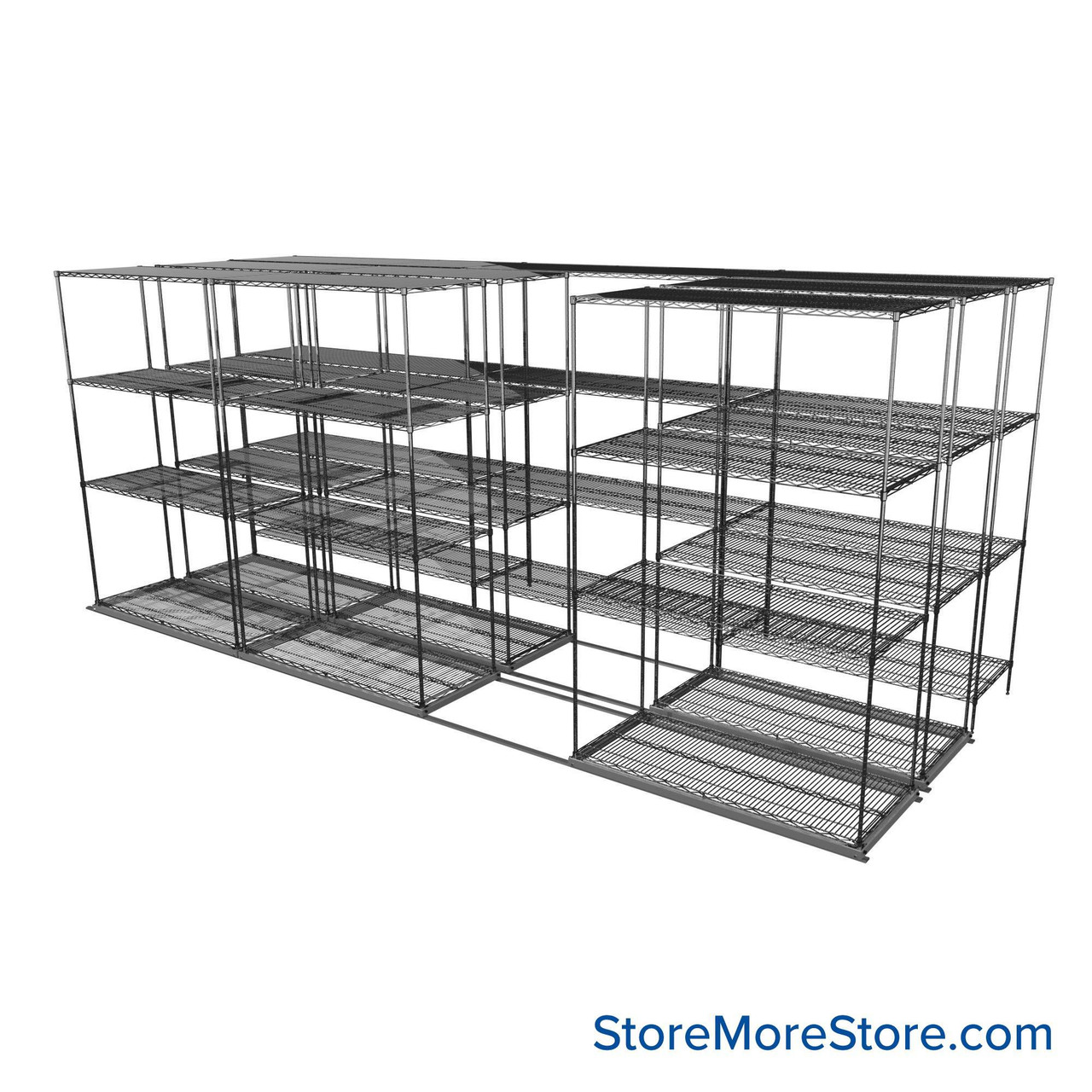 Sliding Wire Shelving, 203" W x 67" D x 78" H, 21" Shelf Depth, 2 Rows, Corrosion Resistant Zinc