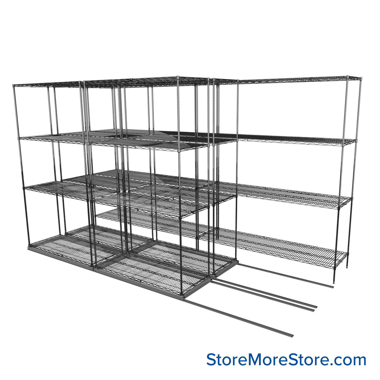 Sliding Wire Shelving, 134" W x 58" D x 78" H, 18" Shelf Depth, 2 Rows, Chrome