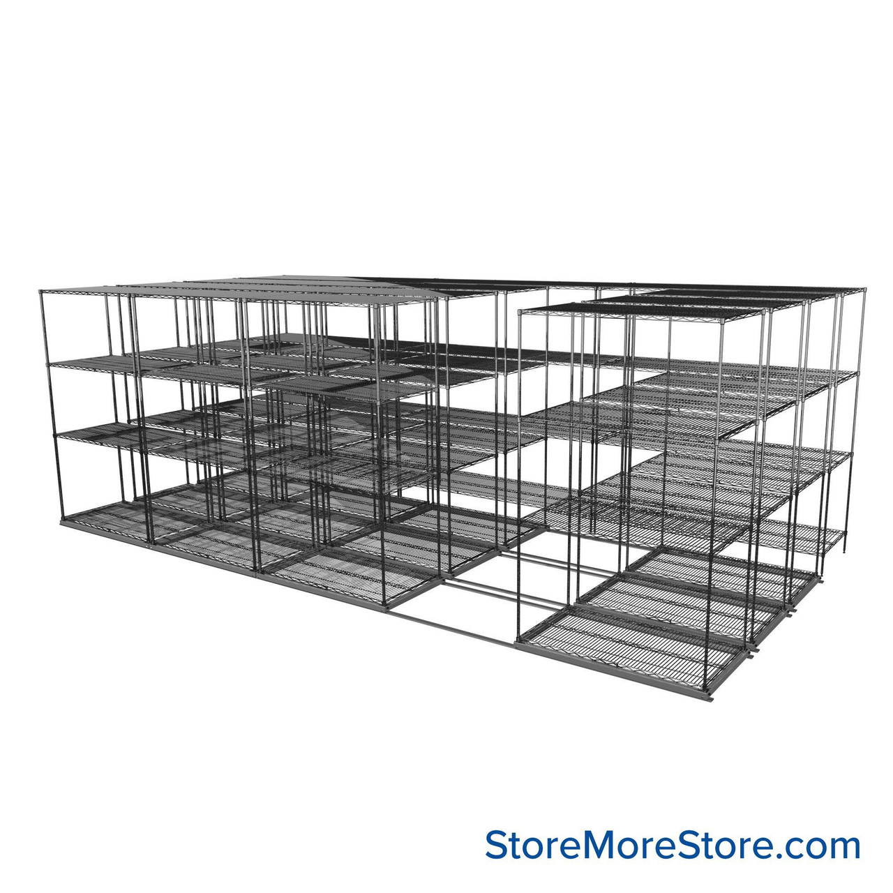 Sliding Wire Shelving, 223" W x 78" D x 95" H, 24" Shelf Depth, 3 Rows, Corrosion Resistant Zinc