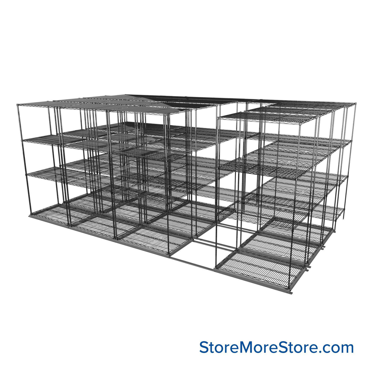 Sliding Wire Shelving, 193" W x 78" D x 95" H, 24" Shelf Depth, 3 Rows, Corrosion Resistant Zinc