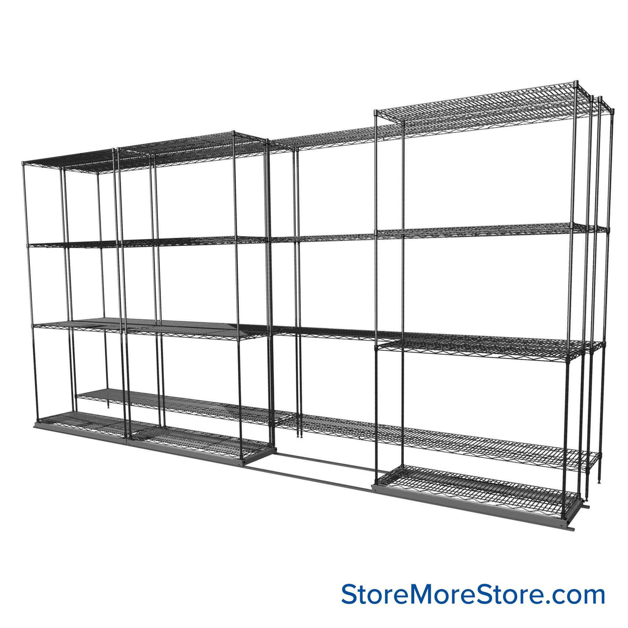 Sliding Wire Shelving, 146" W x 30" D x 78" H, 14" Shelf Depth, 1 Row, Chrome