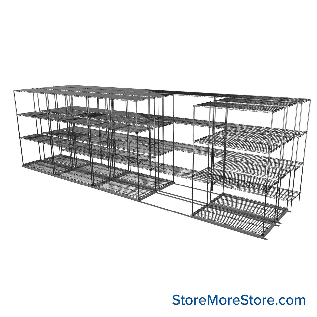 Sliding Wire Shelving, 253" W x 67" D x 78" H, 21" Shelf Depth, 2 Rows, Corrosion Resistant Zinc