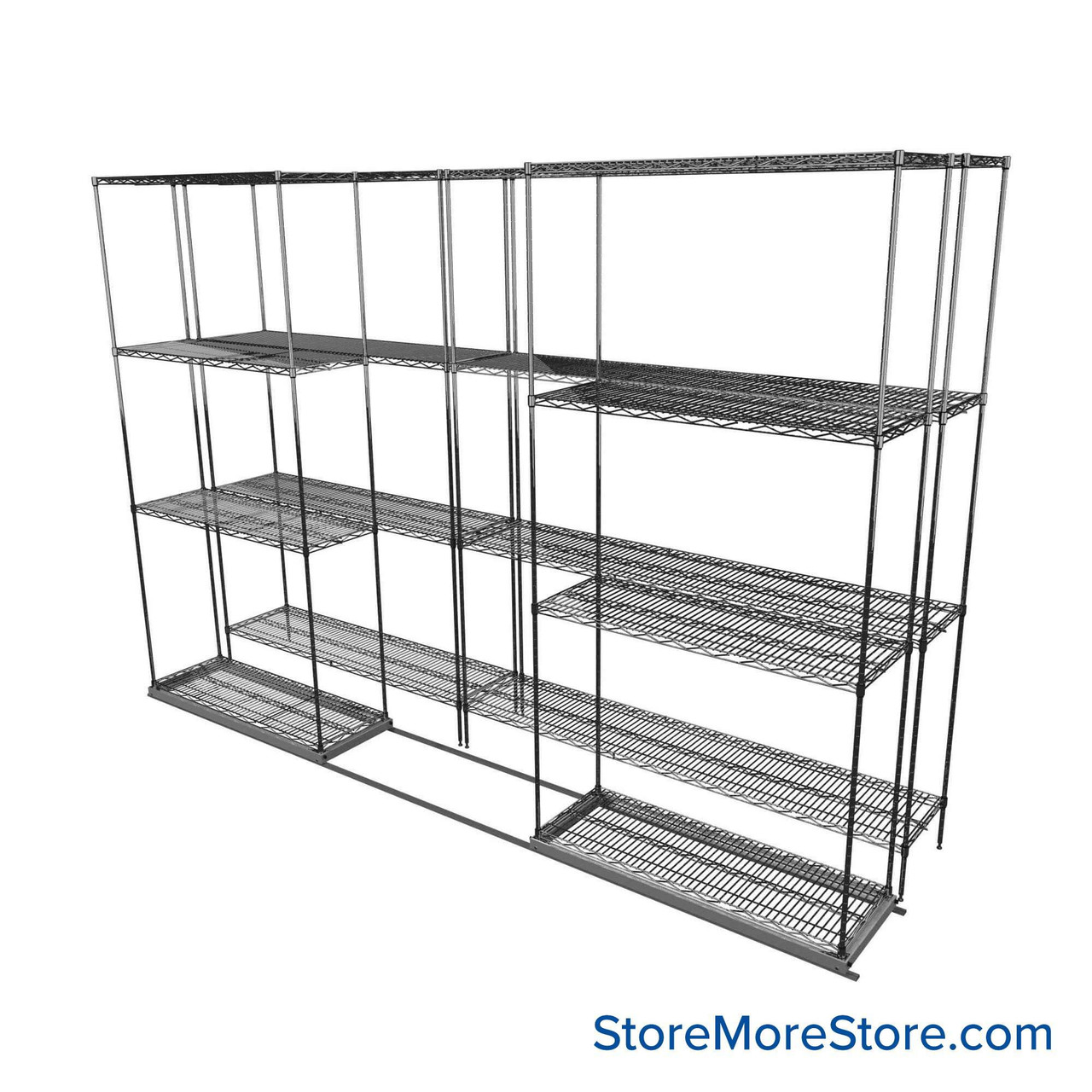 Sliding Wire Shelving, 116" W x 30" D x 78" H, 14" Shelf Depth, 1 Row, Corrosion Resistant Zinc