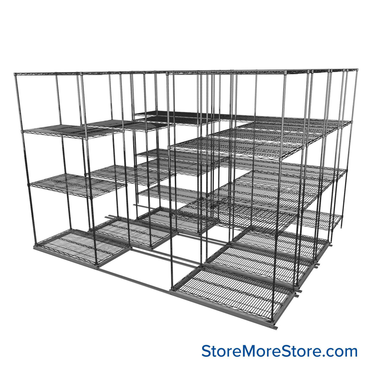 Sliding Wire Shelving, 116" W x 78" D x 90" H, 21" Shelf Depth, 3 Rows, Corrosion Resistant Zinc