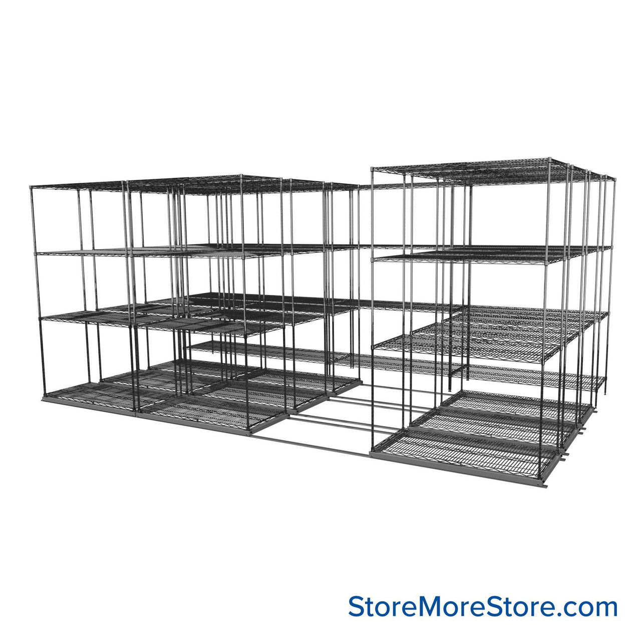 Sliding Wire Shelving, 179" W x 78" D x 90" H, 21" Shelf Depth, 3 Rows, Corrosion Resistant Zinc