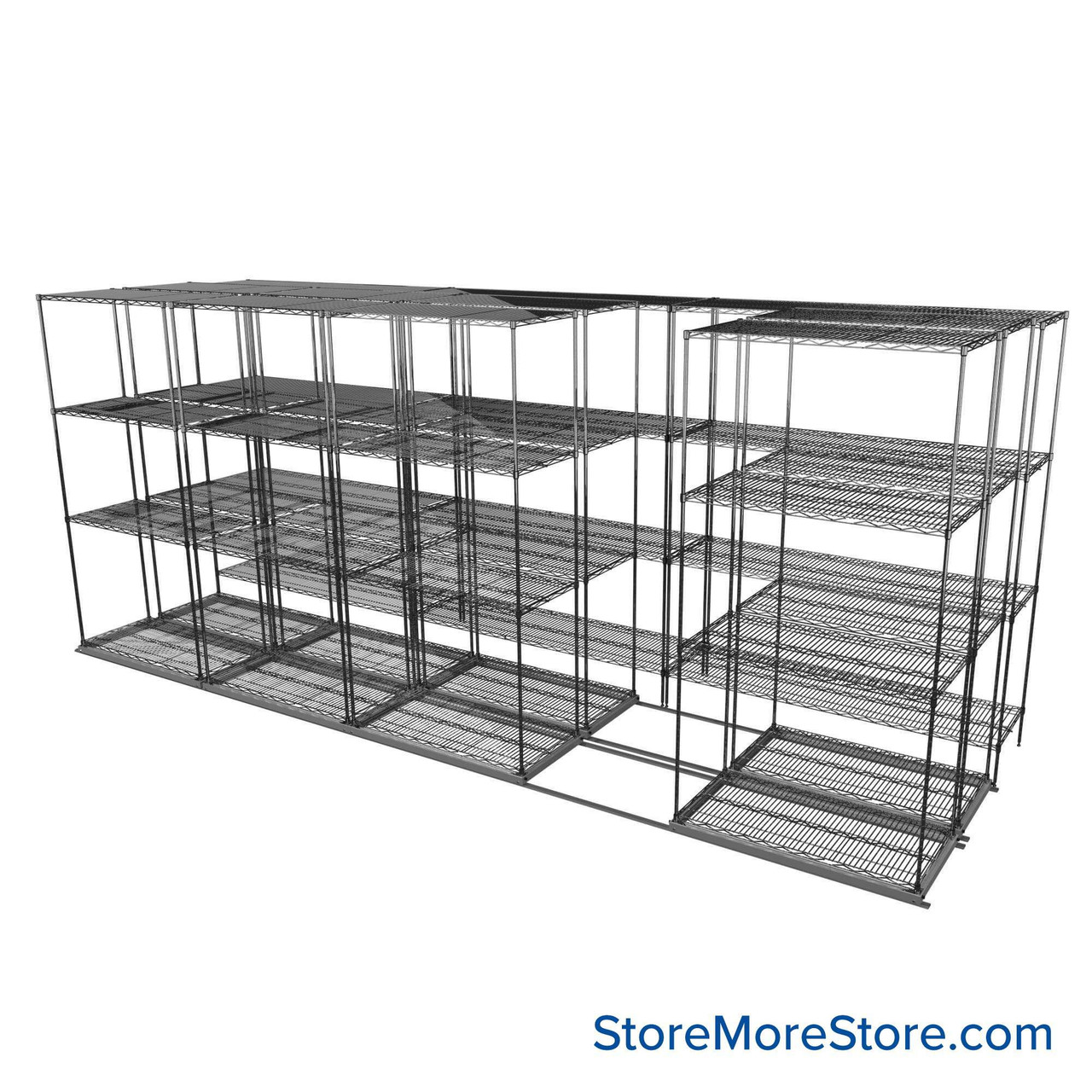 Sliding Wire Shelving, 193" W x 58" D x 78" H, 18" Shelf Depth, 2 Rows, Corrosion Resistant Zinc