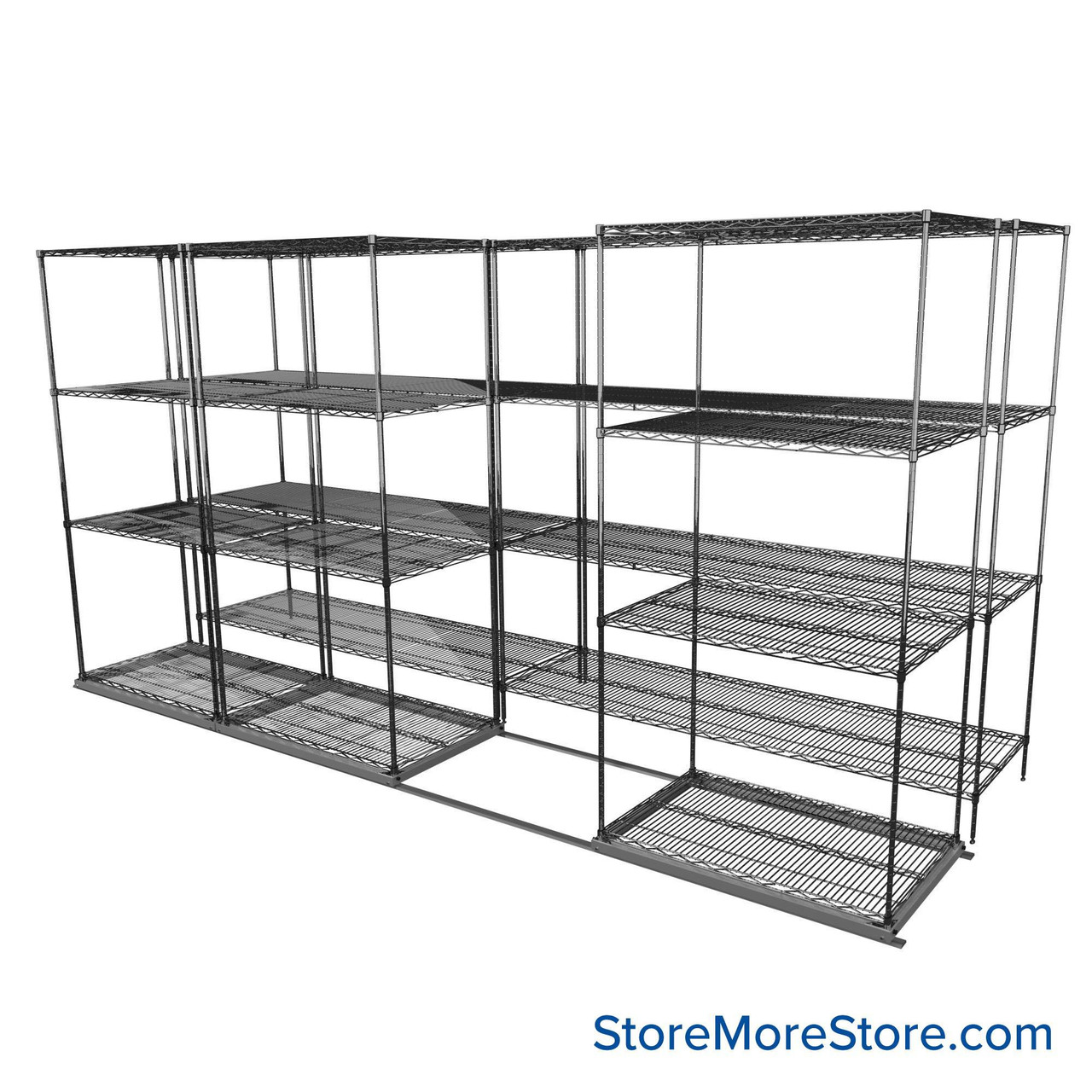 Sliding Wire Shelving, 146" W x 50" D x 78" H, 24" Shelf Depth, 1 Row, Chrome