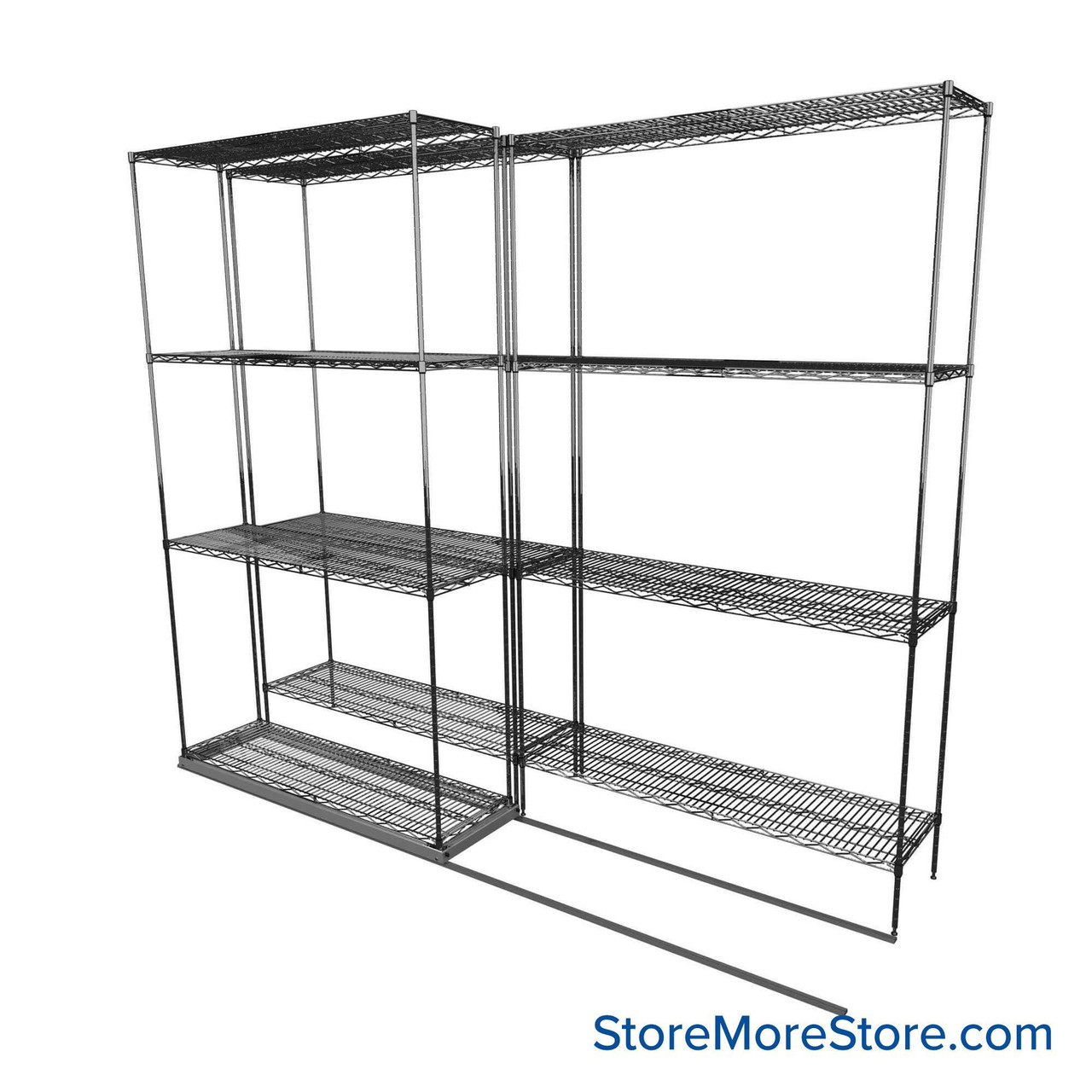 Sliding Wire Shelving, 90" W x 30" D x 78" H, 14" Shelf Depth, 1 Row, Corrosion Resistant Zinc