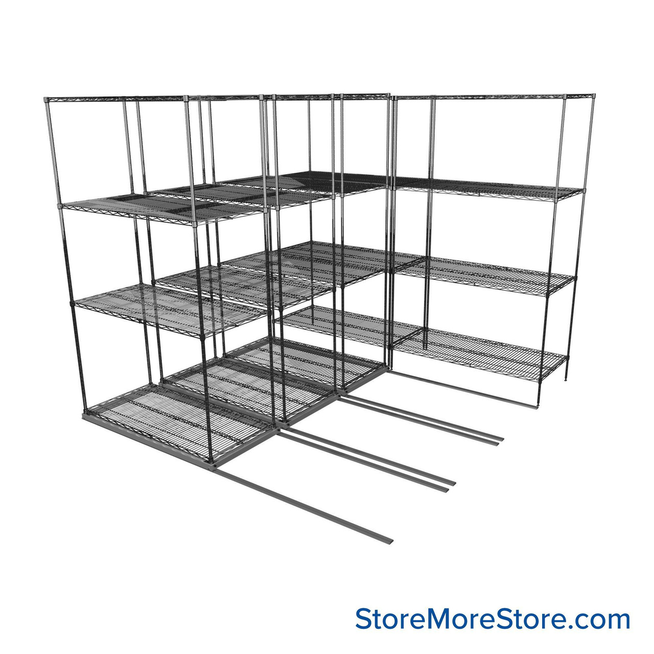 Sliding Wire Shelving, 90" W x 90" D x 78" H, 21" Shelf Depth, 3 Rows, Corrosion Resistant Zinc